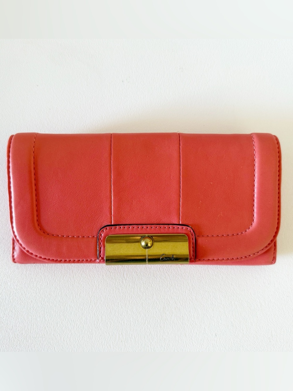 Coach Wallet Kristen Slim Envelope Leather Clutch Organizer Chic Classic Coral